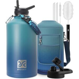 1 Gallon Insulated Water Bottle 128oz Stainless Steel Jug w Carrier Bag & Straws